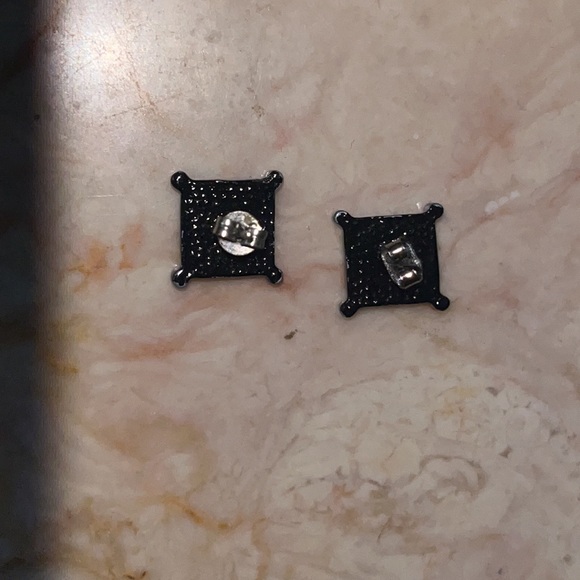 Black & Blue Square Diamond Earrings - Picture 5 of 5